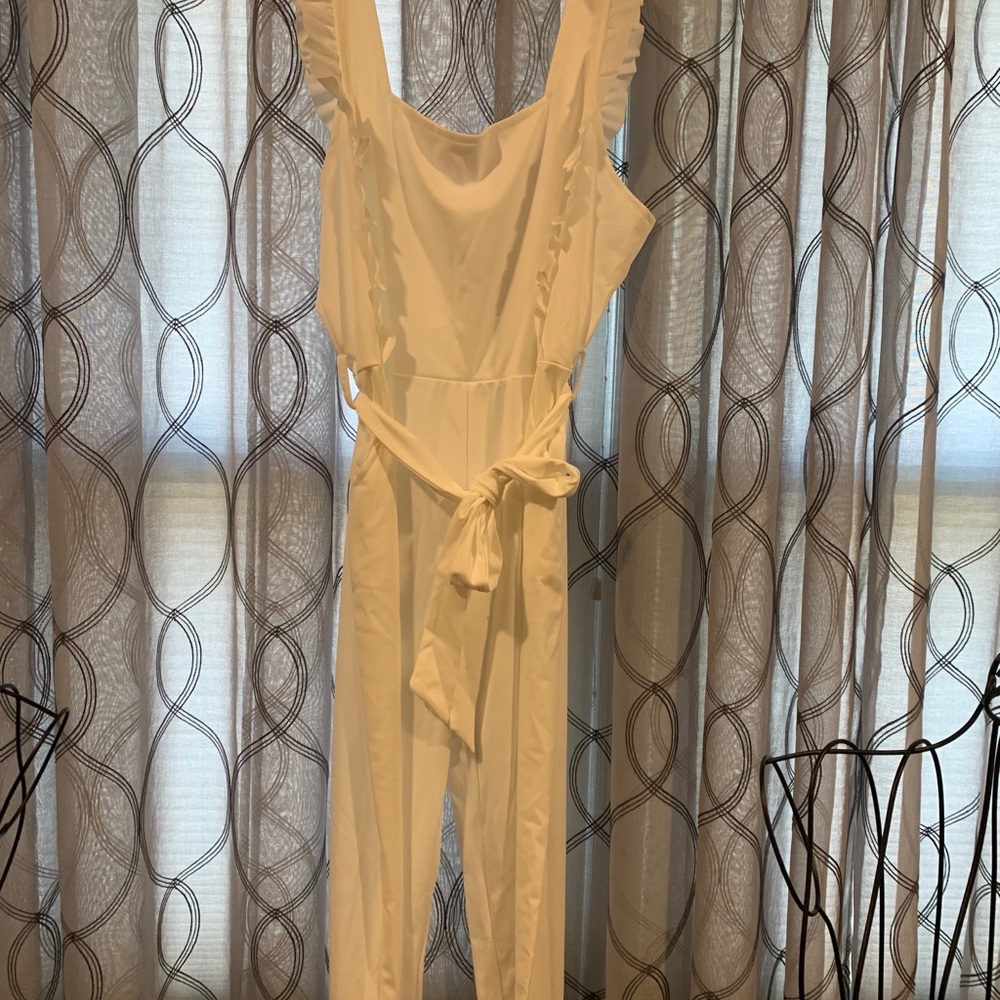 White Ruffle Jumpsuit - Picture 2 of 3